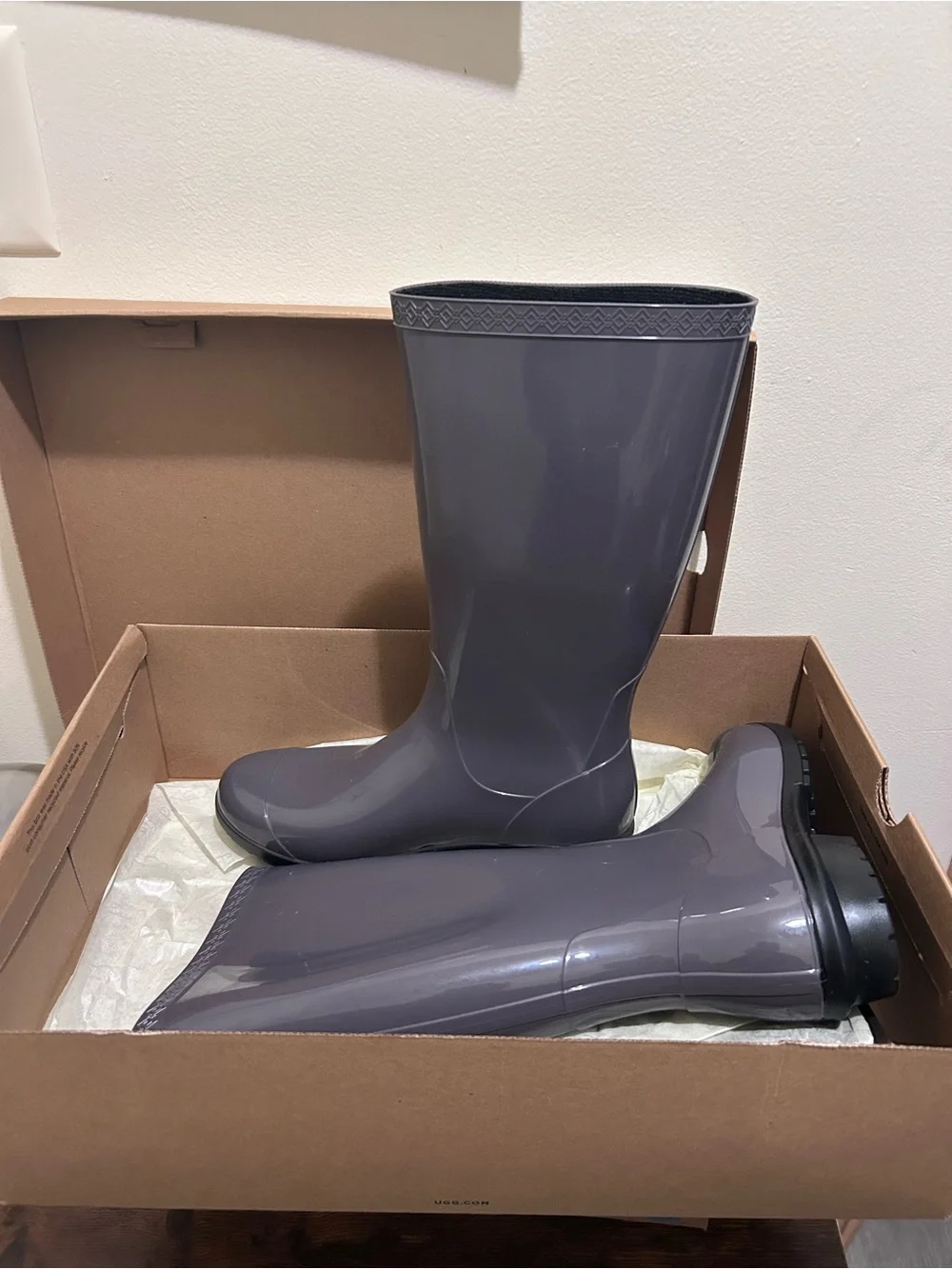 UGG Glossy Gray Tall Rain Boots